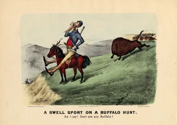 Ein eleganter Sportler auf Büffeljagd, veröffentlicht von Currier und Ives, 1882